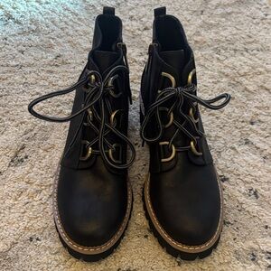Corkys Black Combat Boots with Gold Accents
